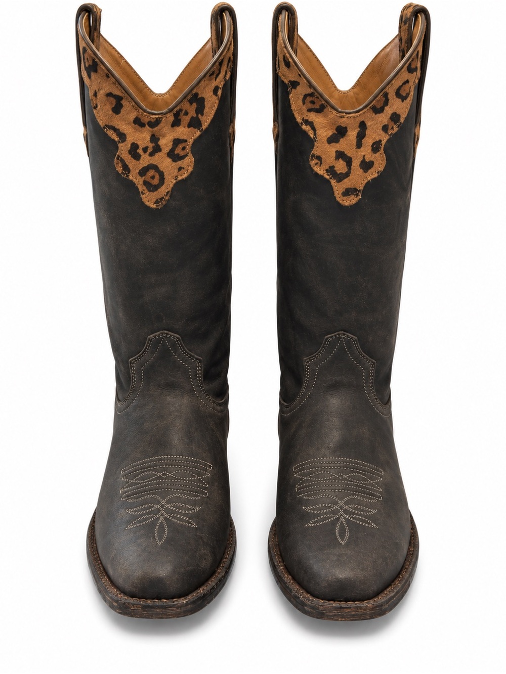 Tanner Mark Western Cowboy Boots Dark Brown Leopard
